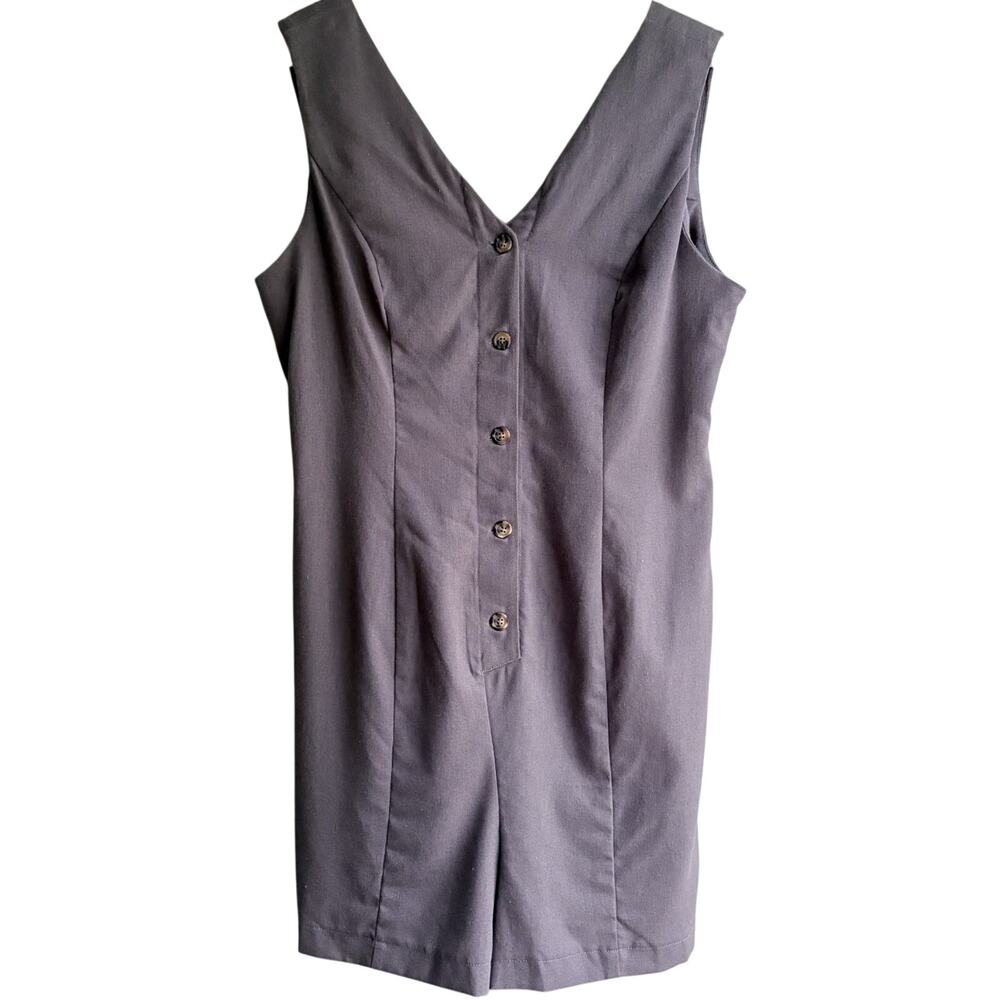 Nordstrom‎ Hi Res Sleeveless Romper Linen Blend V-neck Button Front Gray Y2K S